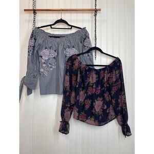 American Eagle Outfitters Embroidered Top & Aeropostale Off Shoulder Bundle Sz S